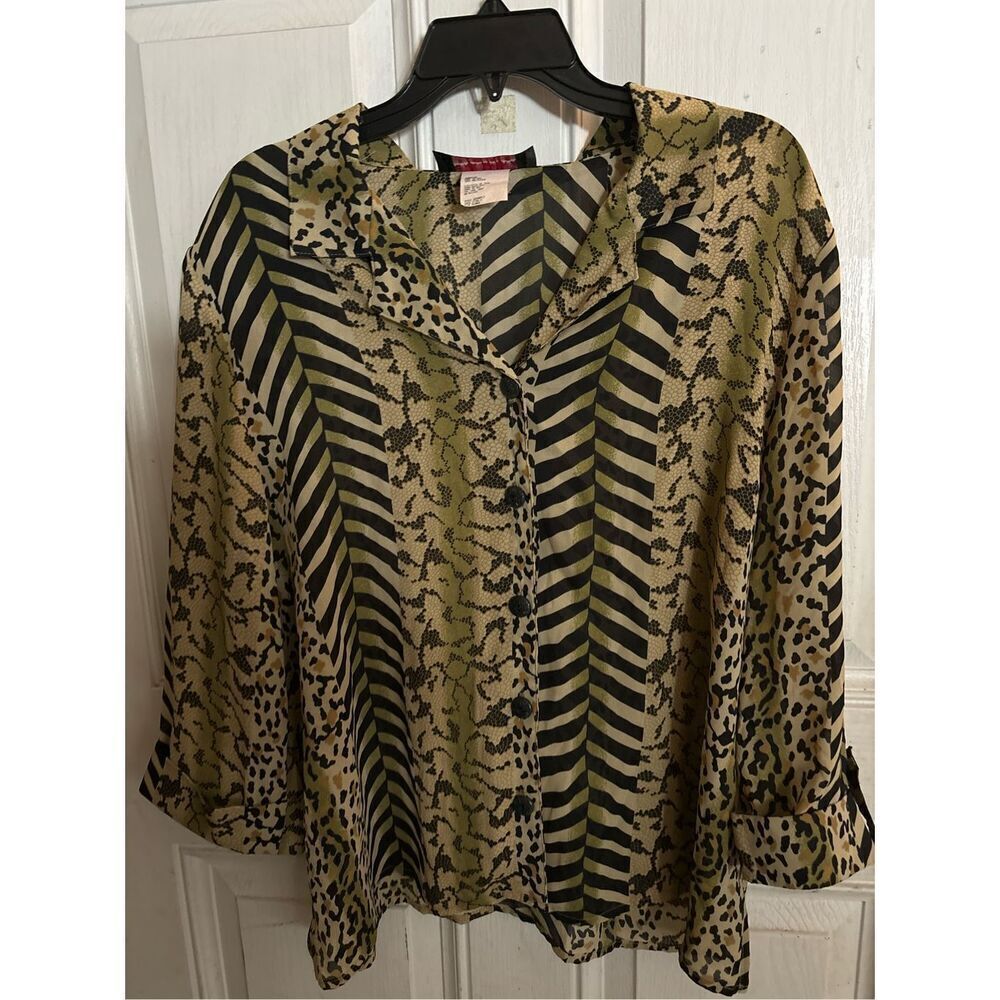 EUC Christina Hope leopard like design button up blouse.  Size XL